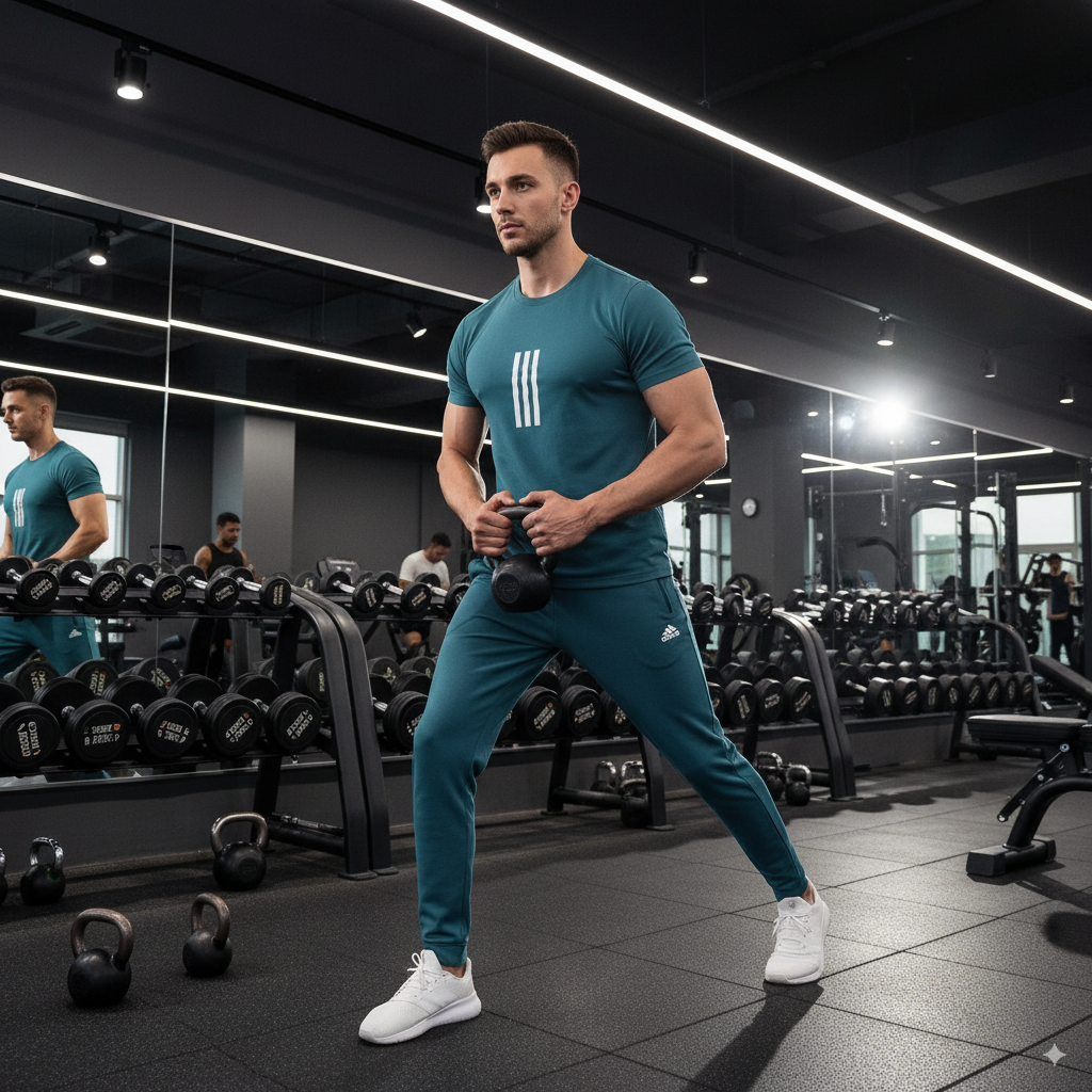 Men’s Dri-Fit Printed Track Suit – 2 Pcs, Blue, Collar Neck
